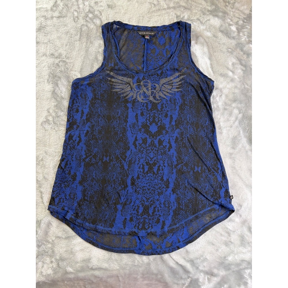 Rock & Republic Wings Tank Womens M Blue Scoop Neck Sleeveless